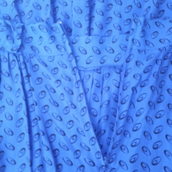 70's Dopamine Blouse & Skirt Set Royal Blue Black Polka Dots Size Small Women's - Picture 10 of 13